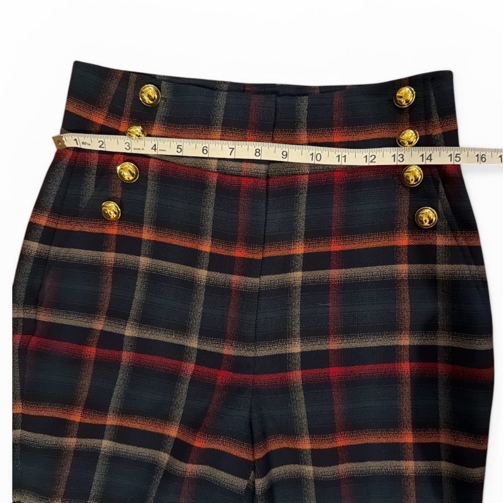 Halogen x Atlantic Pacific Plaid High Waist Flare Pants Button Detail Sz 6 - Picture 9 of 11
